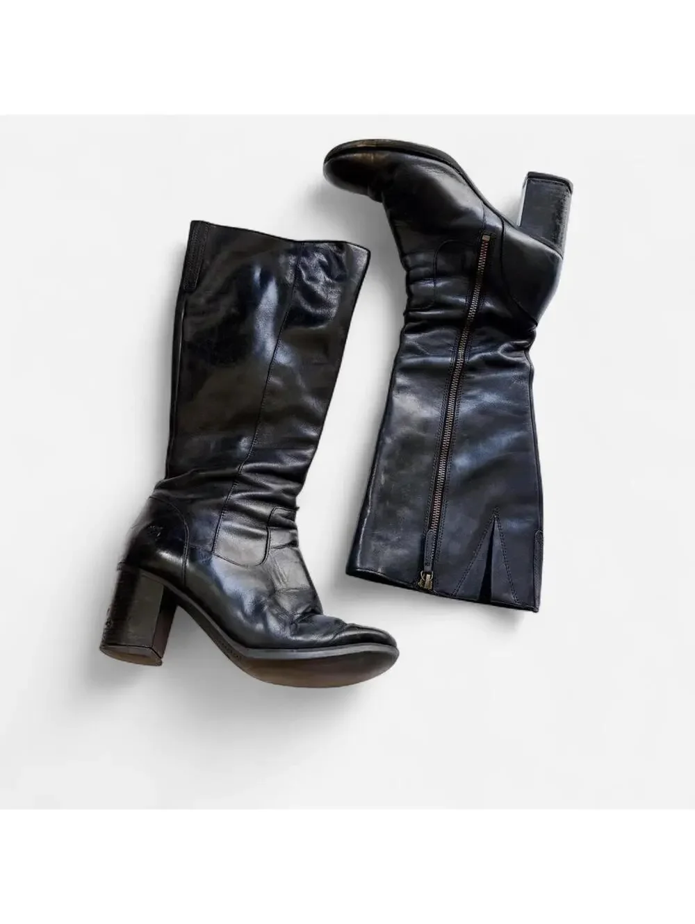 Timberland Black Leather Block Heeled Boots